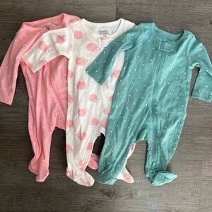 Carter's Pink and Teal Baby Girl Zip Sleepers